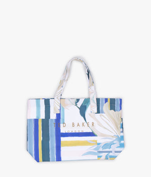 Shelyss printed canvas shopper and flip flops in green