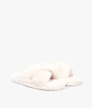 Lopply faux fur cross over slippers in ivory
