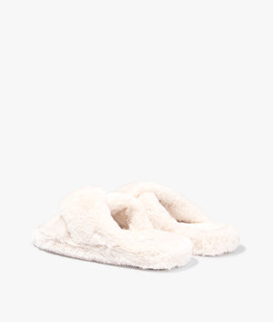 Lopply faux fur cross over slippers in ivory