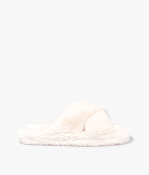 Ted Baker Lopply faux fur cross over slippers in ivory EQVVS