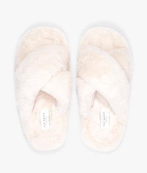 Lopply faux fur cross over slippers in ivory