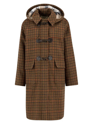 Melody check wool duffle coat in brown
