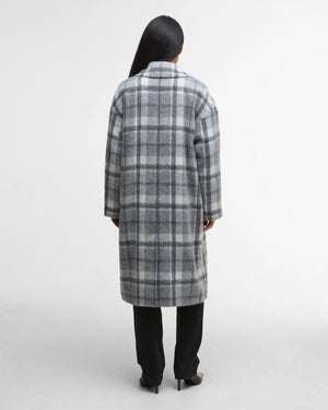 Double breasted checked wool coat in grey