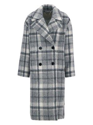 Double breasted checked wool coat in grey