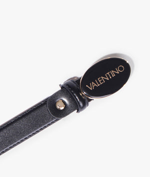 Blocky plaque buckle belt in black and gold