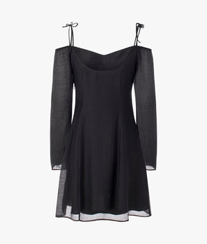 Crinkle off the shoulder dress in black