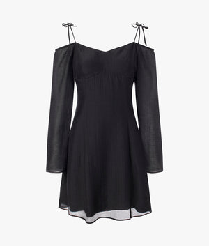 Crinkle off the shoulder dress in black