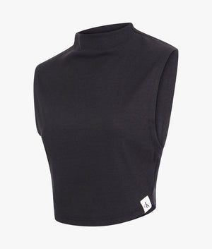 Rib mock neck top in black