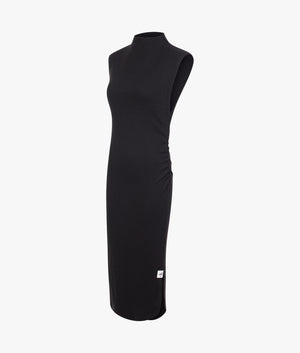 Rib mock neck dress in black