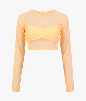 Mesh long sleeved cropped top in crushed orange