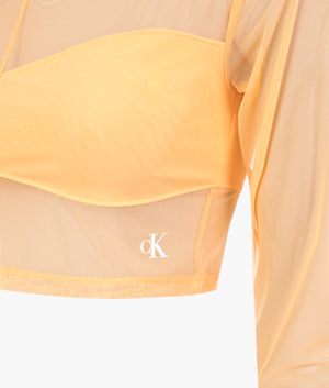 Mesh long sleeved cropped top in crushed orange