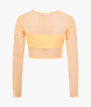 Mesh long sleeved cropped top in crushed orange