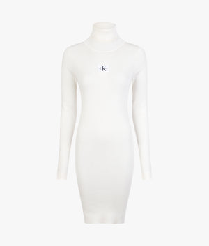 Badge roll neck knitted dress in ivory