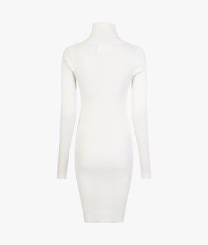 Badge roll neck knitted dress in ivory