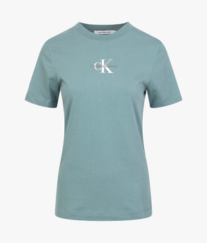 Cotton monogram tee shirt in arctic blue