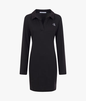 Collar rib dress in black