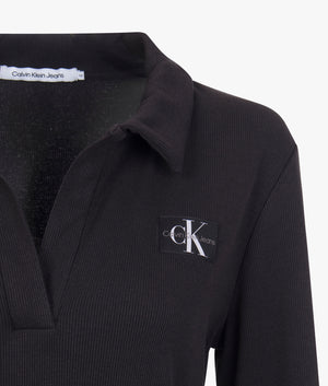 Collar rib dress in black