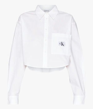 Woven label cropped shirt in bright white
