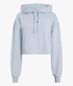 Washed woven label hoodie in dusk blue