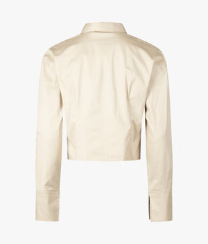 Zipped cotton long sleeved shirt in pale khaki
