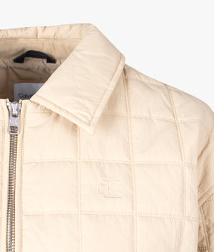 Grid quilt short jacket in pale khaki
