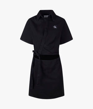 Short sleeved wrap dress in denim black