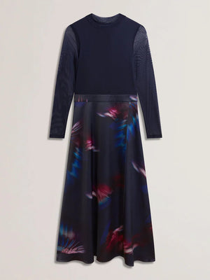 Lilabel mesh top printed midi skirt in Navy