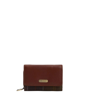 Rosa leather french purse in brown and classic tartan