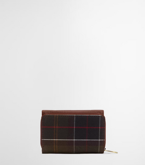 Rosa leather french purse in brown and classic tartan