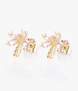 Corla crystal dragonfly studs in gold & pink crystal