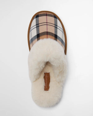 Claudia tartan mule slipper in hessian tartan