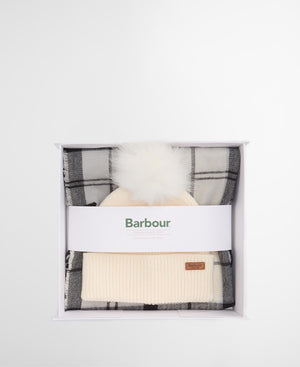 Dover beanie and hailes scarf set in monochrome tartan