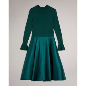 Ted Baker | Zadi knitted frill full skirt dress in dark green | EQVVS Womens Ted Baker | Zadi knitted frill full skirt dress in dark green | EQVVS Womens
