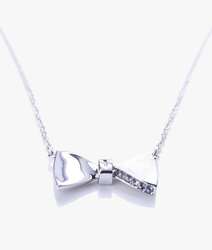 Tessla crystal tux bow pendant in silver