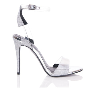 Enya Glitter and Plexi Sandals in Silver