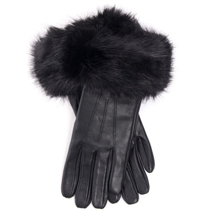 Barbour Faux fur trim leather gloves in black EQVVS Womens