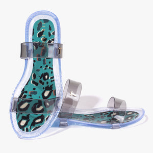 Jelley teal leopard print jelly sandal