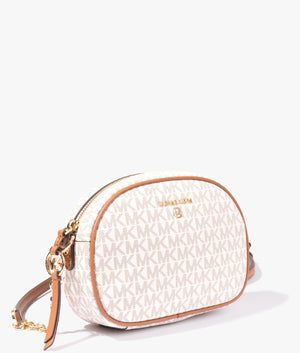 Jet set oval camera crossbody in vanilla & acorn