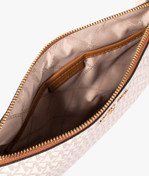 Jet set charm large clutch in vanilla & acorn