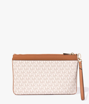 Jet set charm large clutch in vanilla & acorn