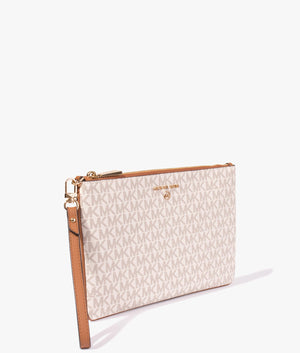 Jet set charm large clutch in vanilla & acorn