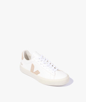 Campo chrome free leather trainer in white & almond