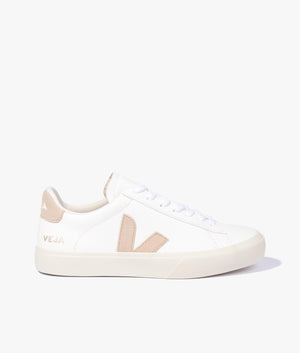 Campo chrome free leather trainer in white & almond