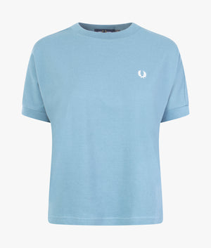 Boxy pique tee shirt in ash blue