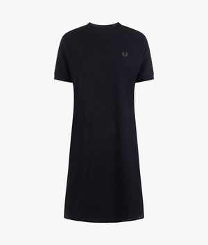 Boxy pique t-shirt dress in black