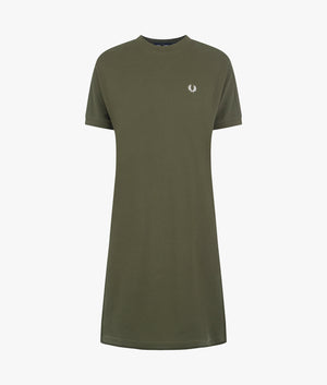 Boxy pique t-shirt dress in military green