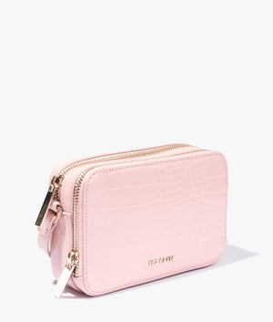 Stina croc effect camera bag in pale pink