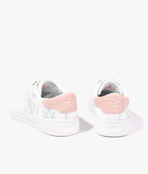 Kathra magnolia print leather sneaker in white & pink