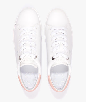 Kathra magnolia print leather sneaker in white & pink
