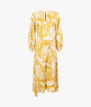 Saraiy printed sarong detail midi dress in yellow